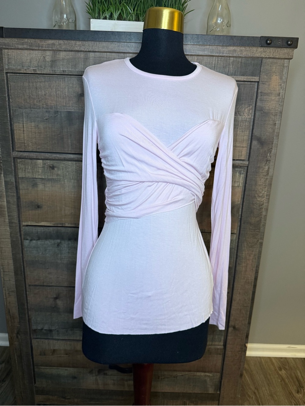 Bailey 44 All Or Nothing Wrap Top Pink Long Sleeve Ruched Blouse S NWT